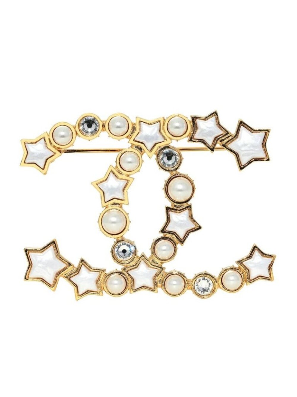 Chanel Brooch Rhinestone And Costume Pearl White